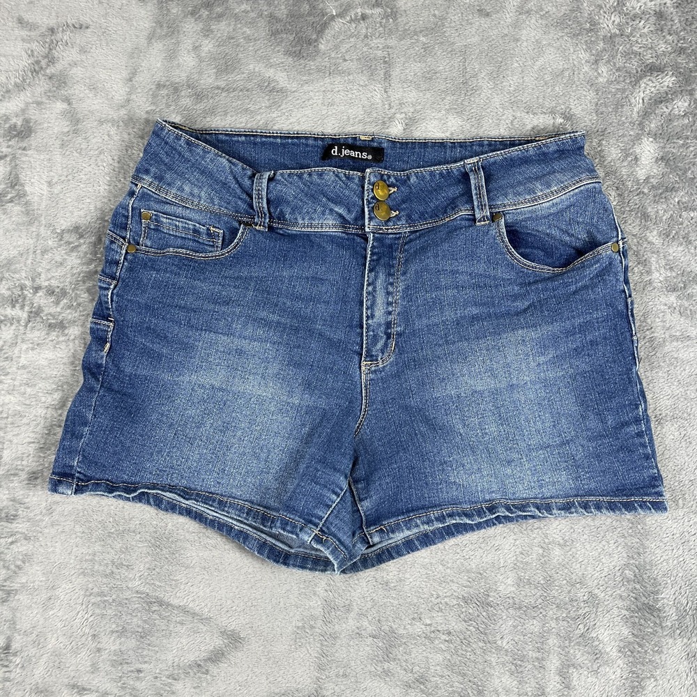 D Jeans Shorts Womens 12 Petite Blue Whiskered Denim Cotton Stretch Medium Wash